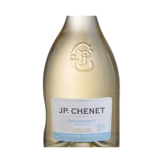 zoom da garrafa de espumante sem alcool branco chardonnay da jp chenet