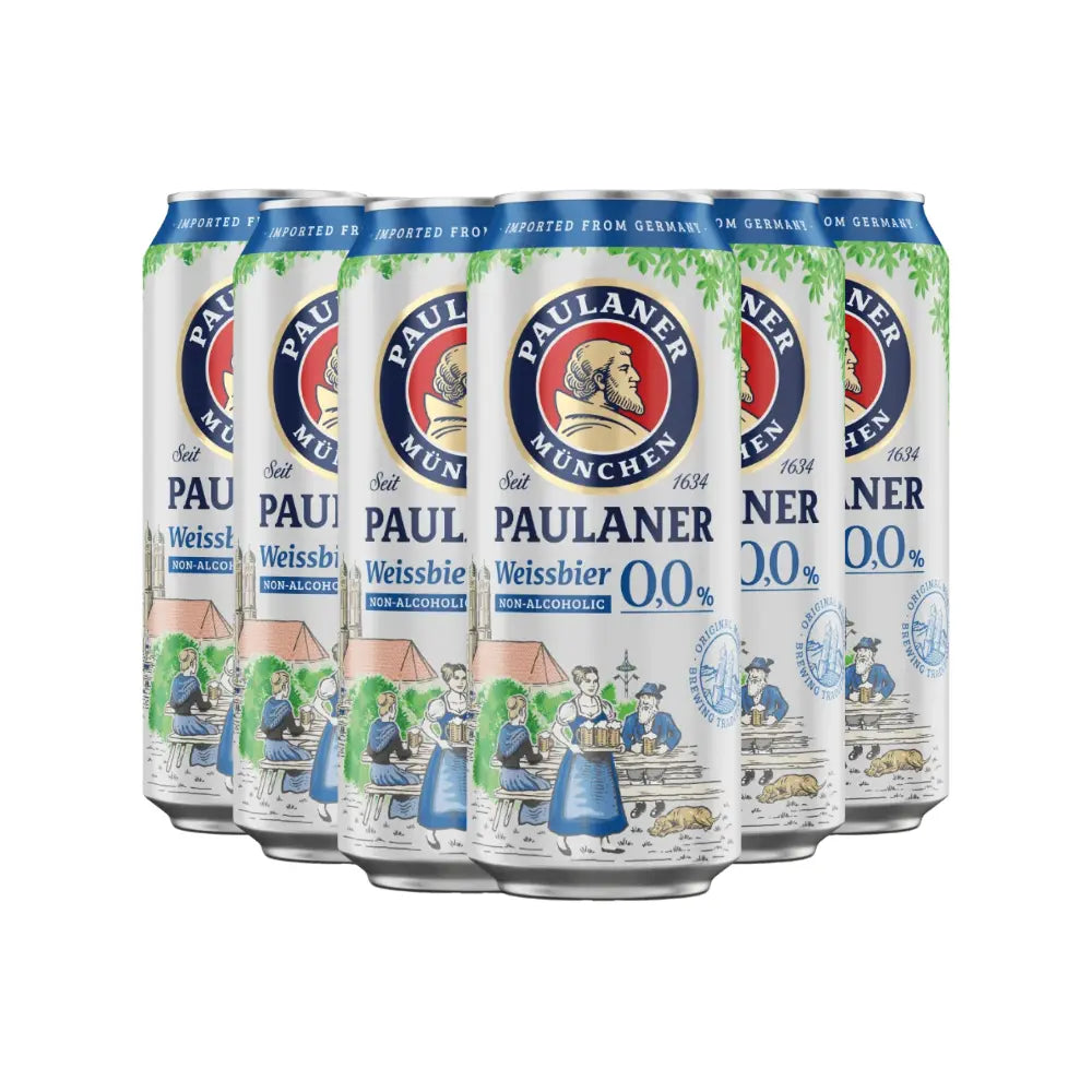 pack de 6 latas de 500 mls da cerveja sem alcool paulaner r