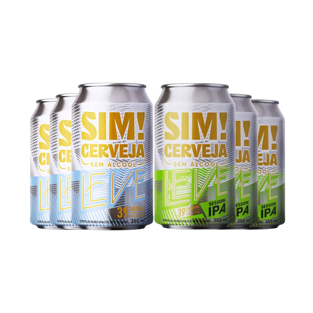 pack de 6 latas da sim da linha leve com 3 latas da session ipa e 3 latas da pilsen
