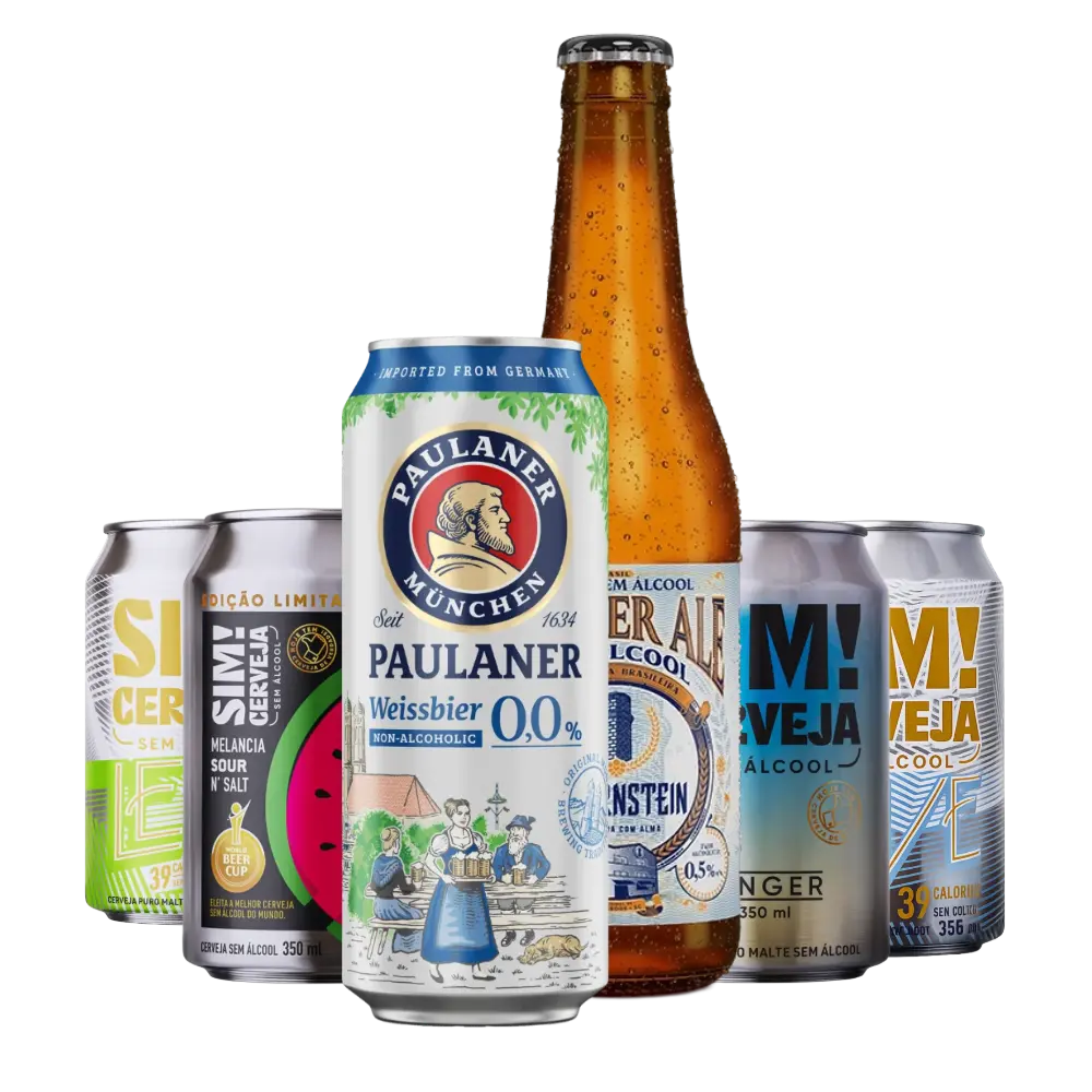 kit de cervejas sem alcool curado pela bebidasem, 1 longneck e 5 latas