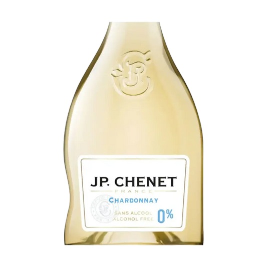 zoom da garrafa de vinho sem alcool branco chardonnay da jp chenet