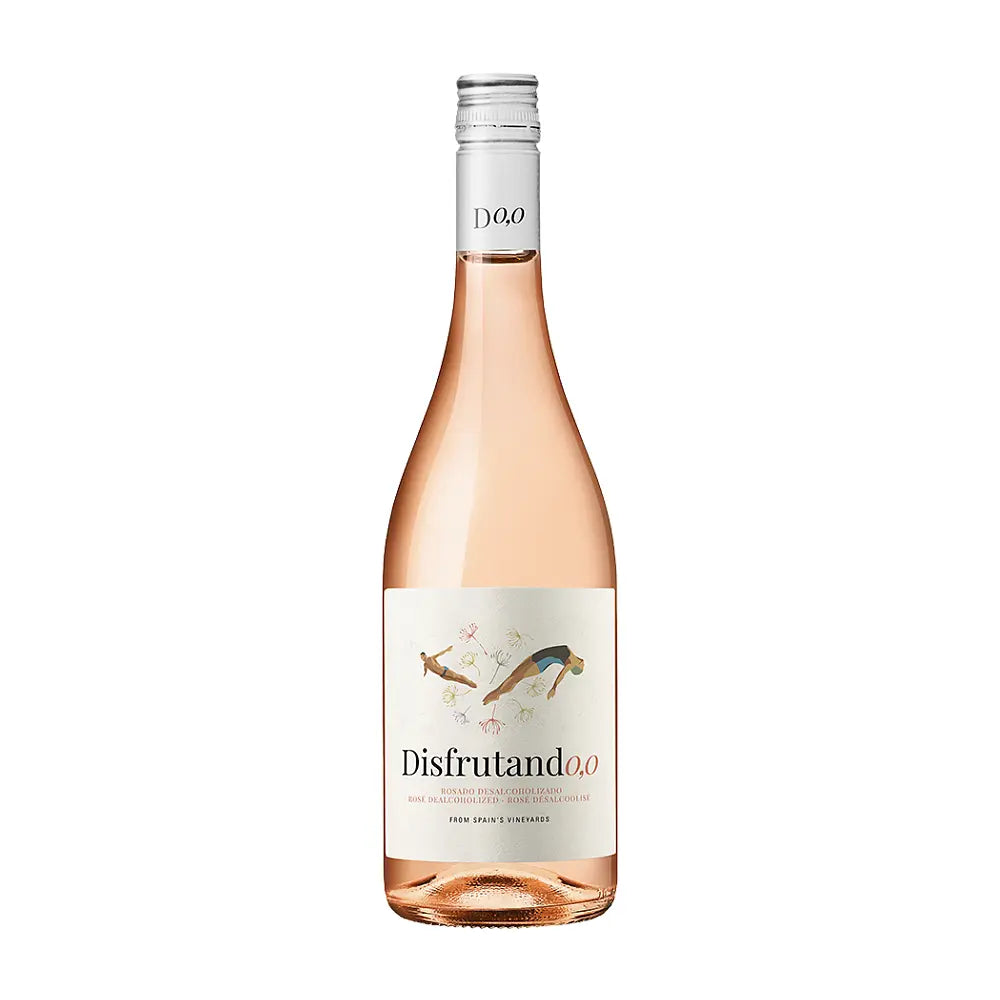 vinho sem alcool rose da marca disfrutando, uvas tempranillo e syrah
