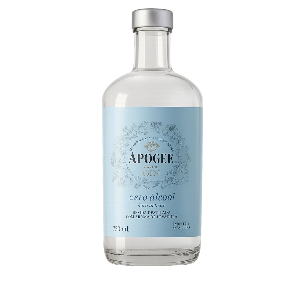 Garrafa de gin zero alcool apogee frontal
