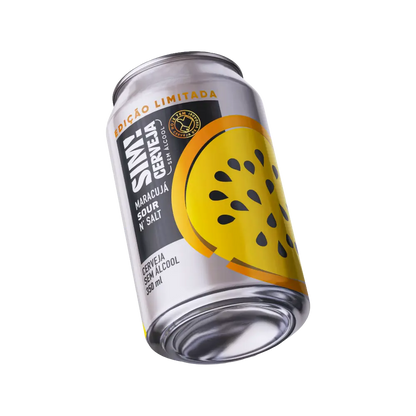 cerveja sem alcool maracuja sour n salt sim, lata inclinada para tras