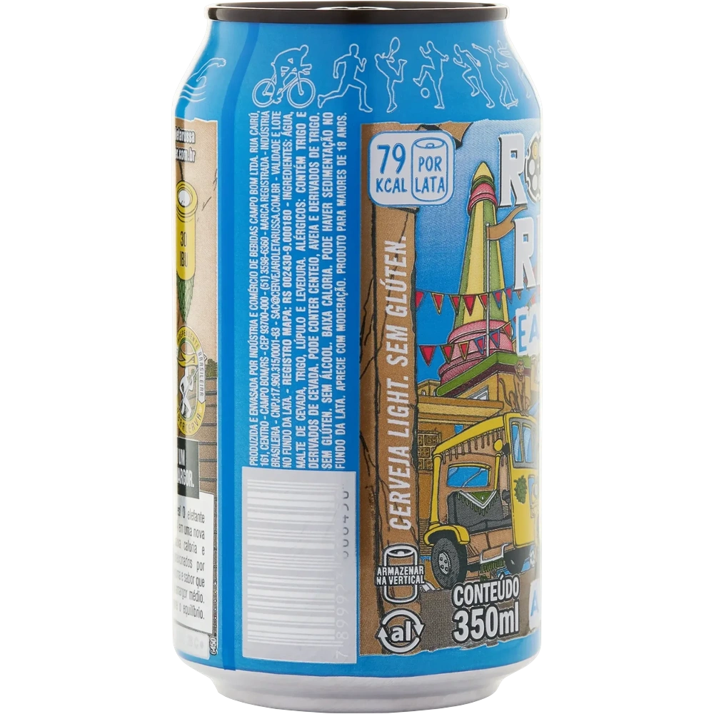 Lata de cerveja sem alcool roleta russa easy ipa sem alcool vista do alngulo 3, de lado, especificações
