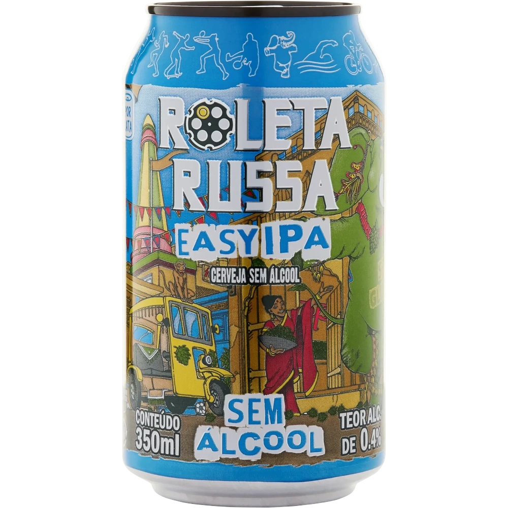 Lata de cerveja sem alcool roleta russa easy ipa vista de frente