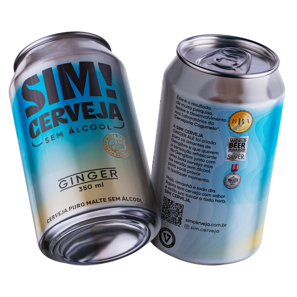 duas latas de cerveja sem alcool ginger ale da marca sim