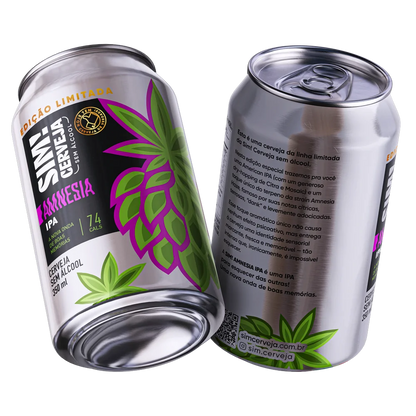 duas latas de cerveja sem alcool ipa amnesia da marca sim