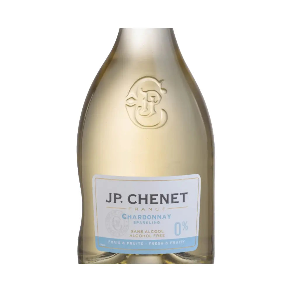 zoom da garrafa de espumante sem alcool branco chardonnay da jp chenet
