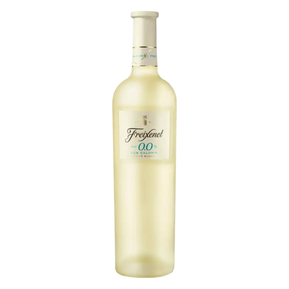Garrafa de vinho branco sem alcool freixenet de frente