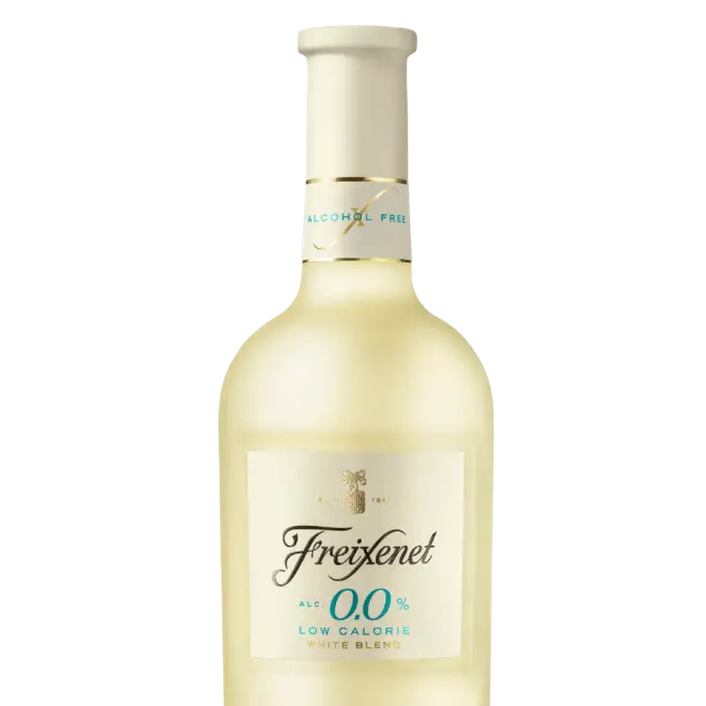 Topo da garrafa de vinho branco sem alcool freixenet