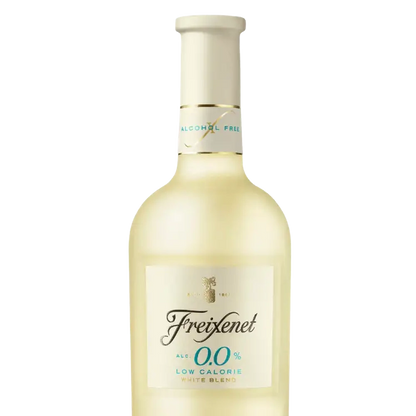 Topo da garrafa de vinho branco sem alcool freixenet
