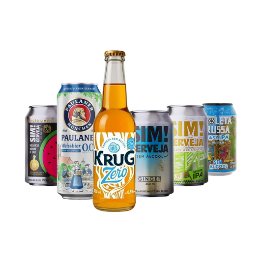 kit de cervejas sem alcool curado pela bebidasem, 1 longneck e 6 latas