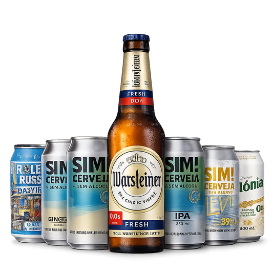 seleção de cervejas sem alcool que compoe o kit da bebidasem