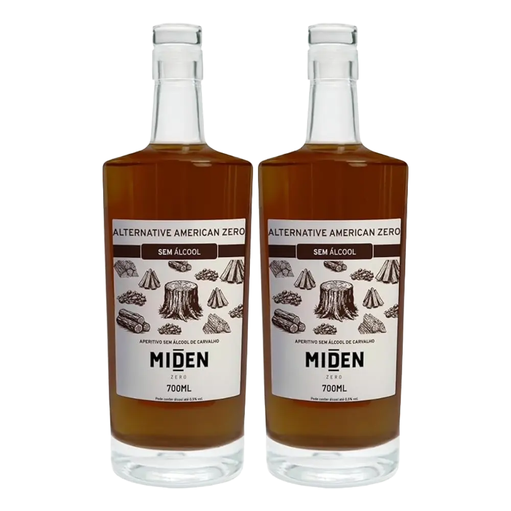 duas garrafas do kit da bebidasem com  whisky sem alcool miden alternative american zero