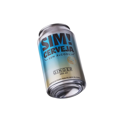 lata de cerveja sem alcool ginger ale da marca sim inclinada para tras