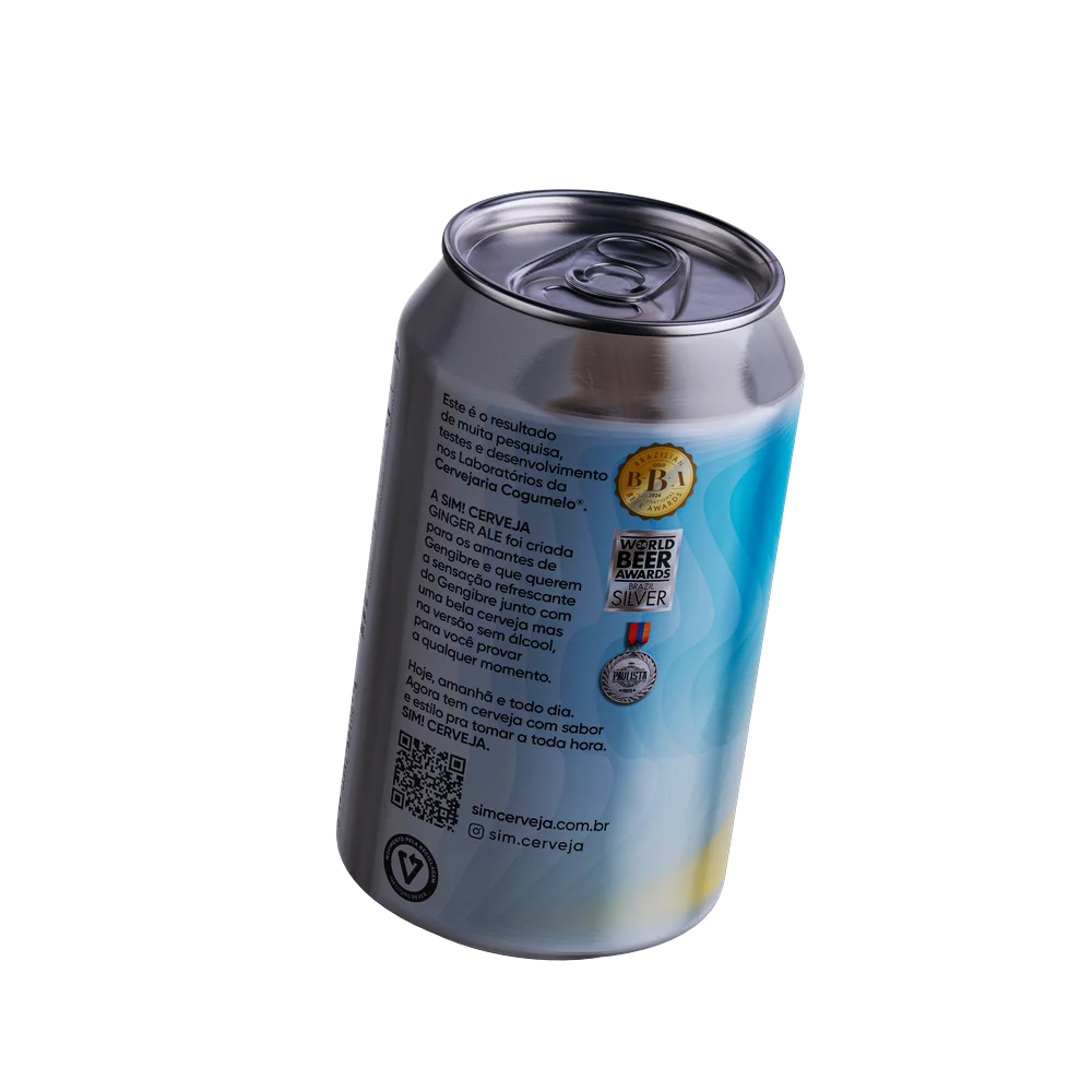 lata de cerveja sem alcool ginger ale da marca sim com destaque para o rotulo