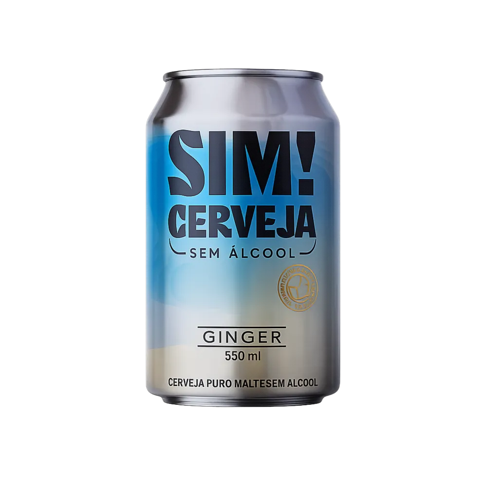 lata de cerveja sem alcool ginger ale da marca sim 