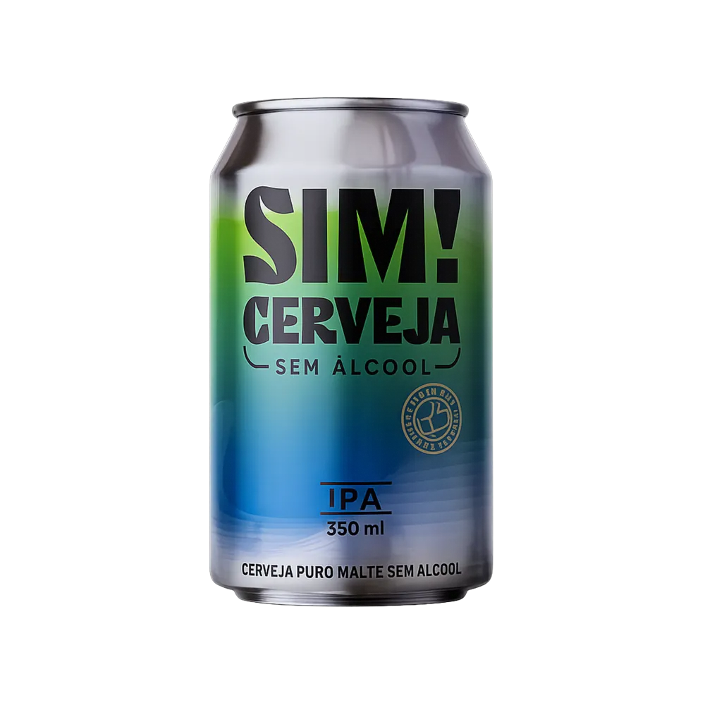 lata de cerveja sem alcool ipa da marca sim de frente