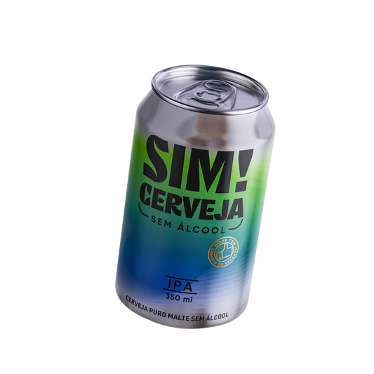 lata de cerveja sem alcool ipa da marca sim inclinada