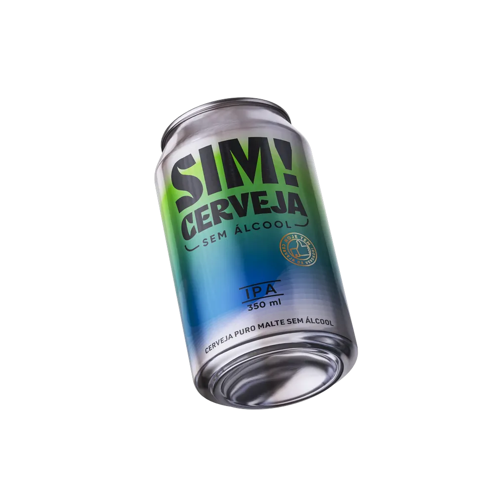 lata de cerveja sem alcool ipa da marca sim inclinada para tras