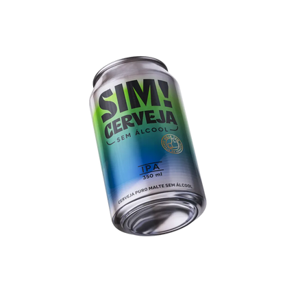 lata de cerveja sem alcool ipa da marca sim inclinada para tras