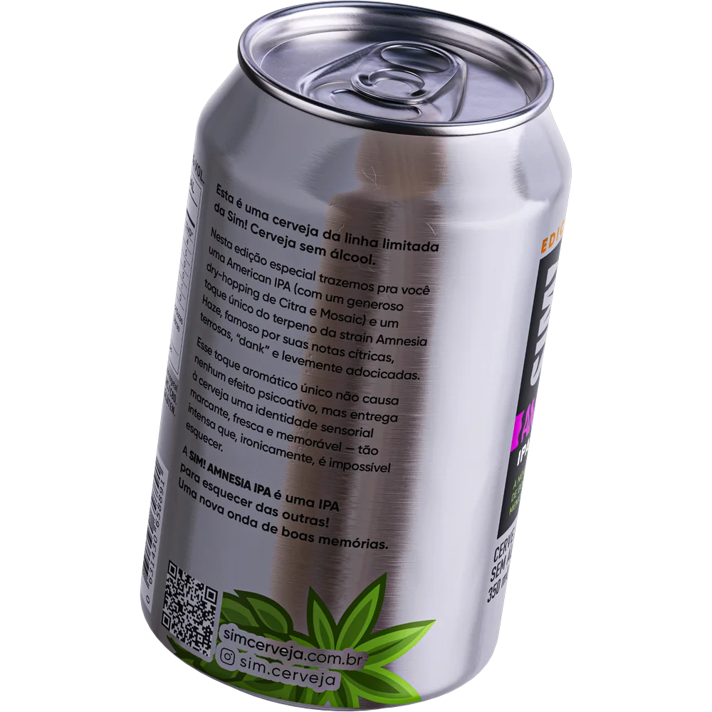 rotulo da lata de cerveja sem alcool ipa amnesia da marca sim