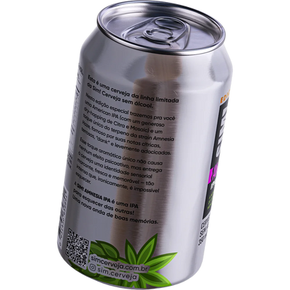 rotulo da lata de cerveja sem alcool ipa amnesia da marca sim
