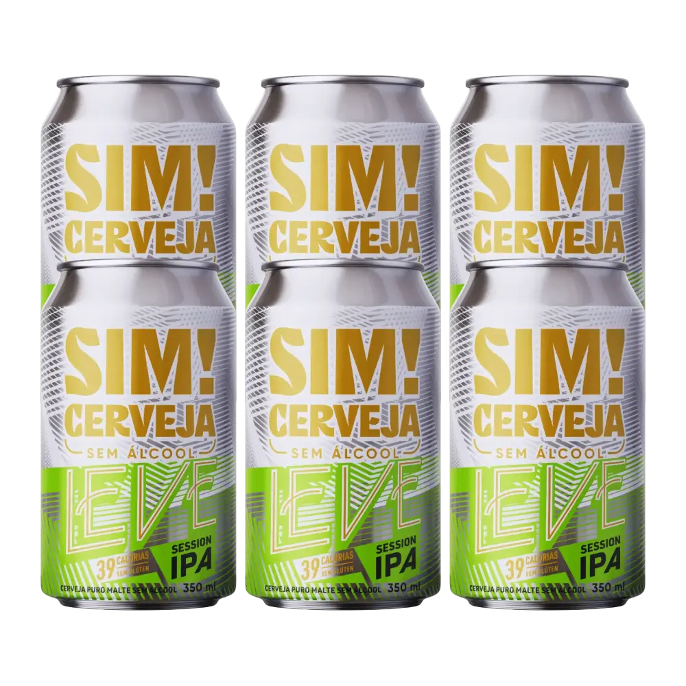 pack de seis latas de 350 mls da cerveja sem alcool sim leve session ipa