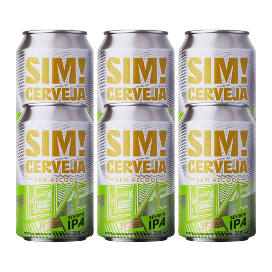 pack de seis latas de 350 mls da cerveja sem alcool sim leve session ipa