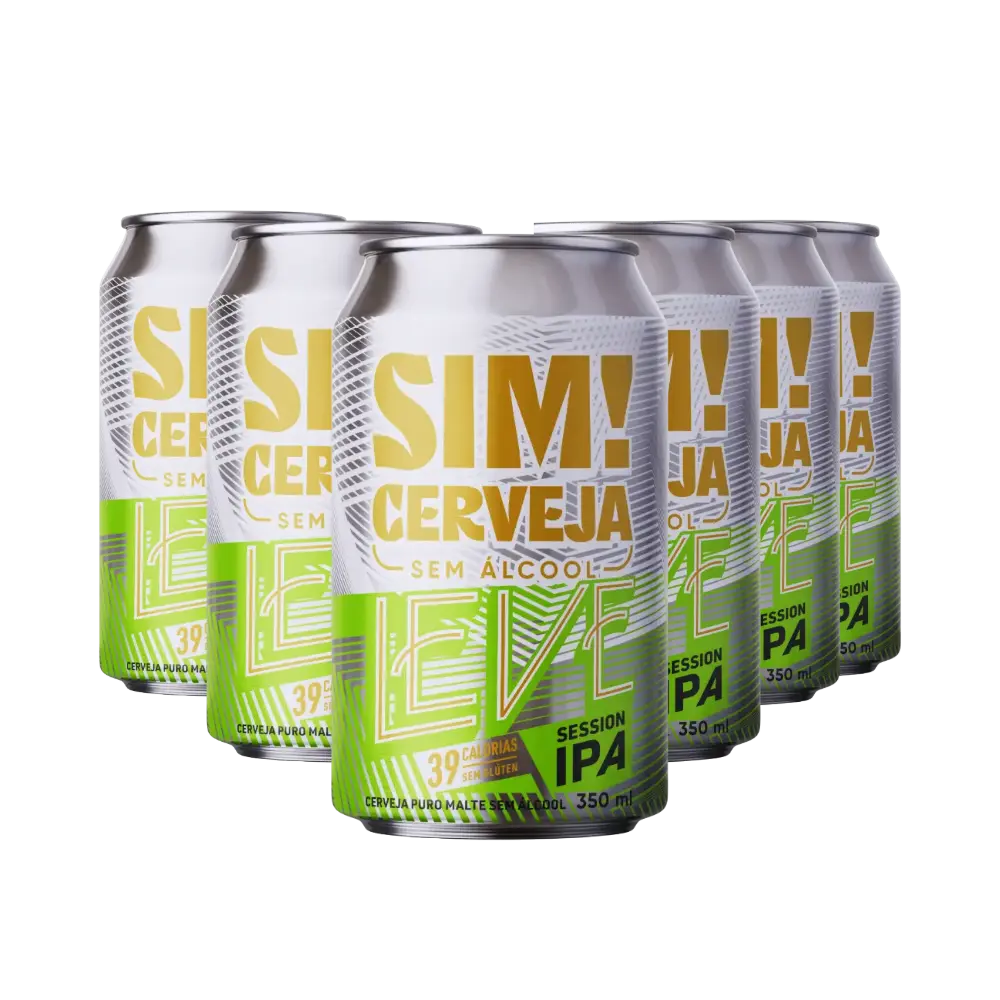 pack de seis latas de 350 mls da cerveja sem alcool sim leve session ipa