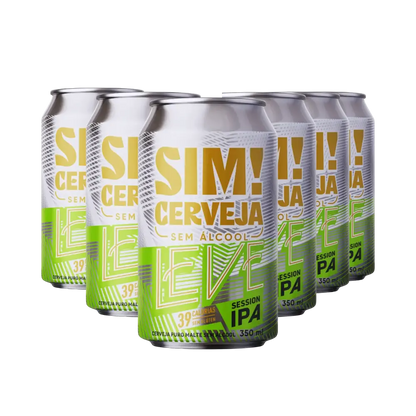 pack de seis latas de 350 mls da cerveja sem alcool sim leve session ipa