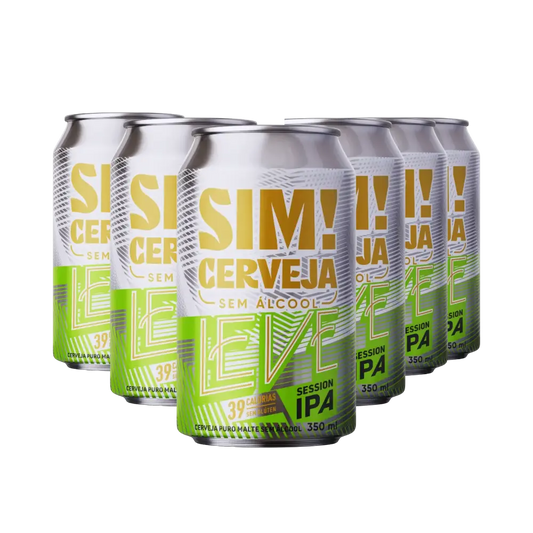 pack de seis latas de 350 mls da cerveja sem alcool sim leve session ipa