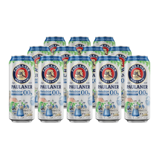 pack de 12 latas de 500 mls da cerveja sem alcool paulaner weissbier