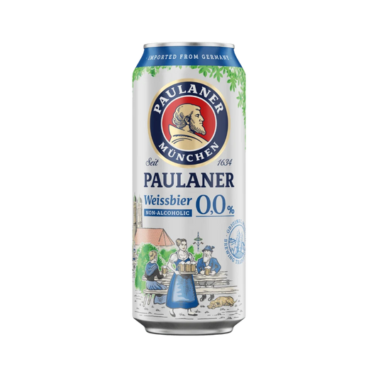 cerveja sem alcool weissbier paulaner lata de 500ml vista de frente