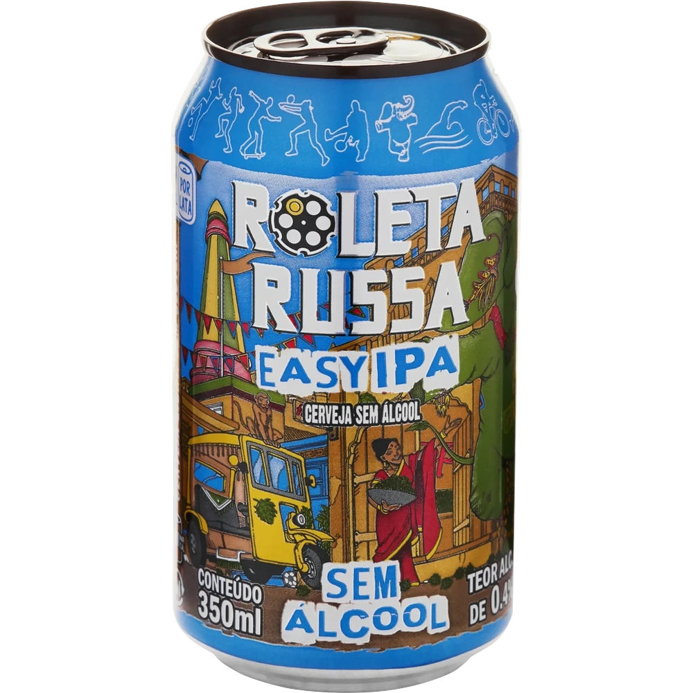 Lata de cerveja sem alcool roleta russa easy ipa vista do angulo 1, frontal