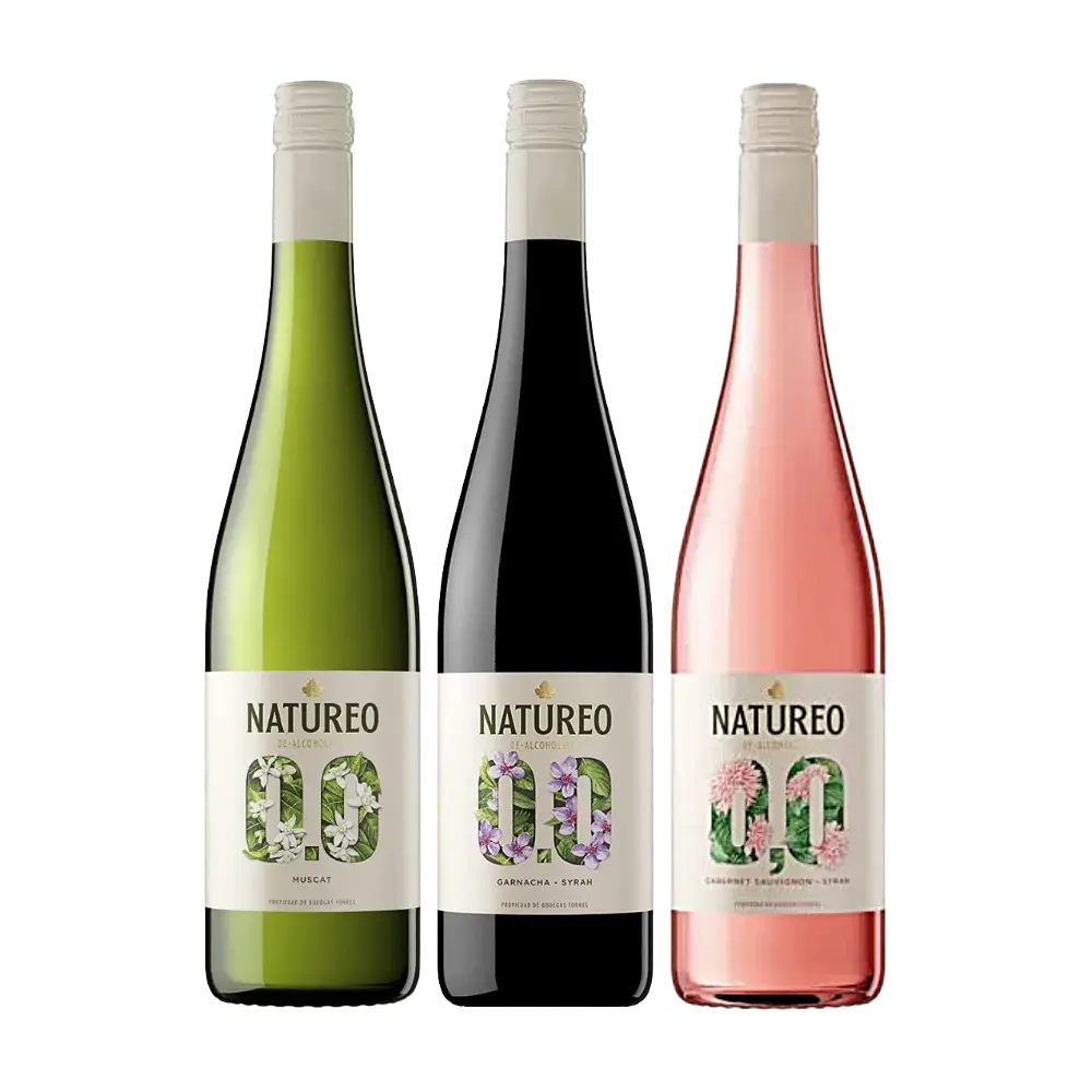 tres garrafas de vinho sem alcool natureo, tinto, branco e rose, parte da seleção da bebidasemtres garrafas de vinho sem alcool natureo, tinto, branco e rose, parte da seleção da bebidasem