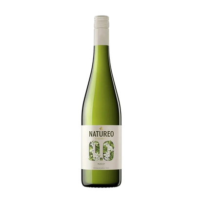 vinho sem alcool natureo branco moscatel visão da garrafa frontal