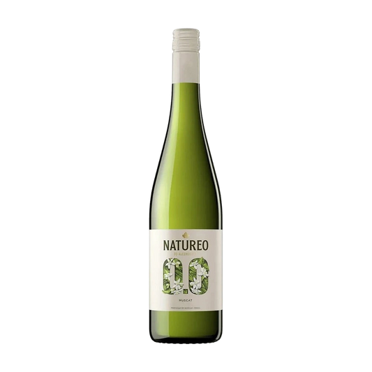 vinho sem alcool natureo branco moscatel visão da garrafa frontal
