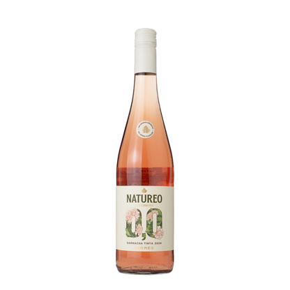 Garrafa do vinho sem alcool natureo rose vista de frente