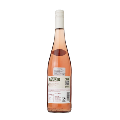 Garrafa do vinho sem alcool natureo rose com rótulo em destaque