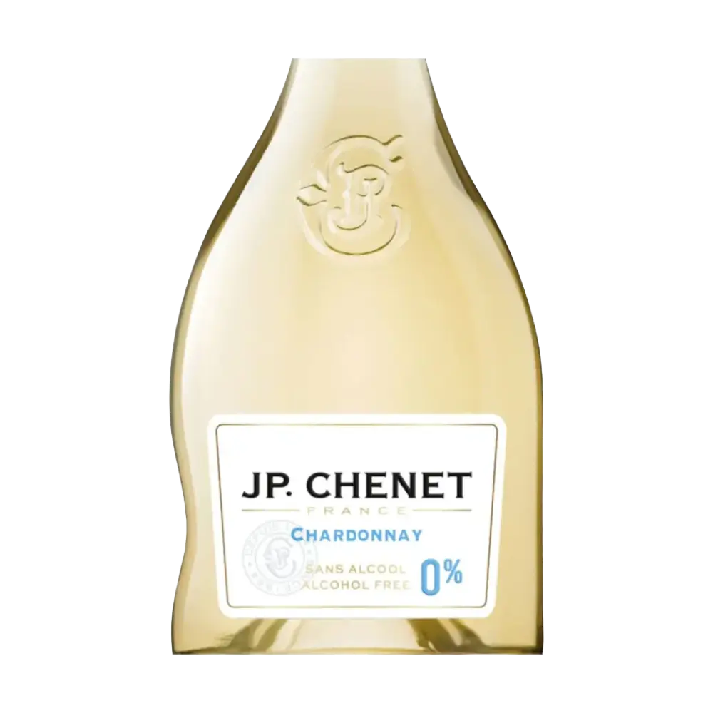 zoom da garrafa de vinho sem alcool branco chardonnay da jp chenet