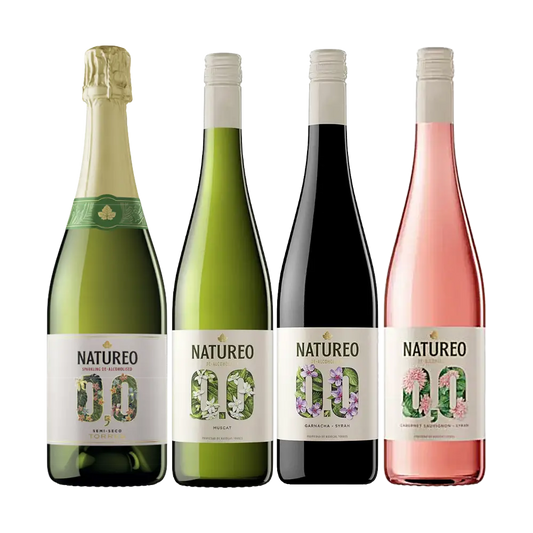 degustacao completa natureo - vinhos e espumante sem alcool. Moscat, Garnacha tinta, shiraz.